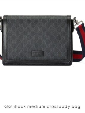 Gucci Black GG Canvas Crossbody with Blue and Red Strap